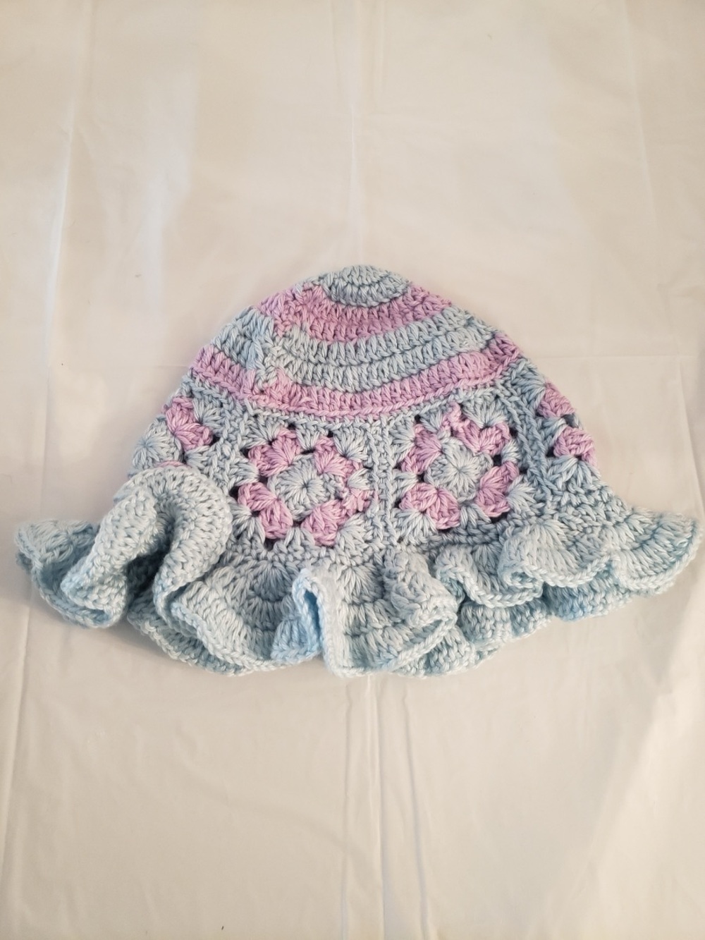 Handmade Pink and Light Blue Crochet Granny Square Bucket Hat - Picture 2 of 2